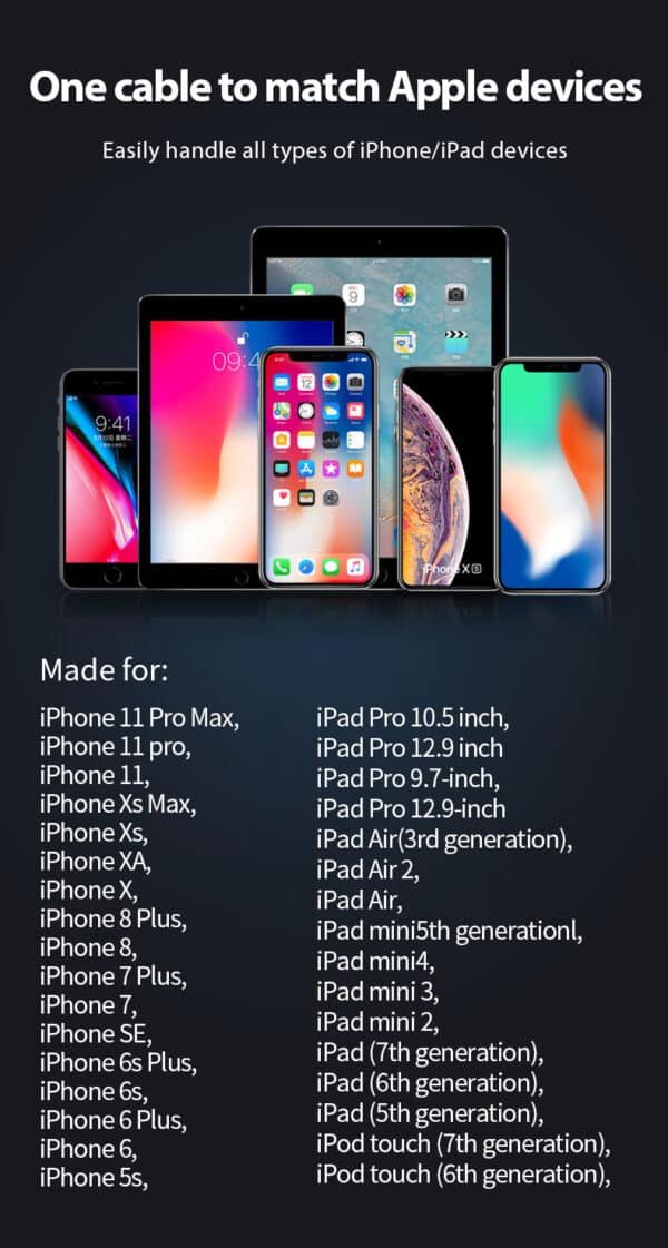 Apple MFI Certified USB A to Lightning 1M Charging Cable