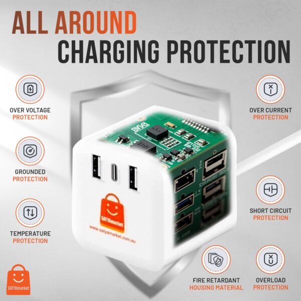 SATYAmarket 6 in 1 Cube Power Board with USB Charging Outlets
