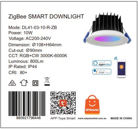 SATYAmarket Zigbee, HomeKit, (RGB+CW) 10W Smart Downlight