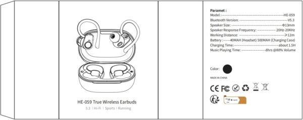 HE-059 Wireless Earbuds Bluetooth 5.3 Sport Headphones, 50H Ear Buds with Earhooks 2
