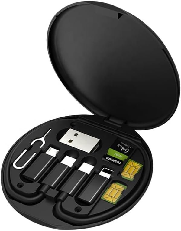 SATYAmarket 8-in-1 Multifunctional Charging and Data Transfer Storage Box with Adapters and Card Slots