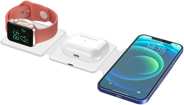 3in1 Magnetic Wireless Charger Foldable Mat Pad for Apple iPhone AirPods iWatch Android, Apple Watch All Series Android and Airpods Lightweight Portable Charger, Strong Magnetic Attraction