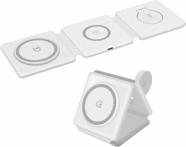 3in1 Magnetic Wireless Charger Foldable Mat Pad for Apple iPhone AirPods iWatch Android, Apple Watch All Series Android and Airpods Lightweight Portable Charger, Strong Magnetic Attraction 1