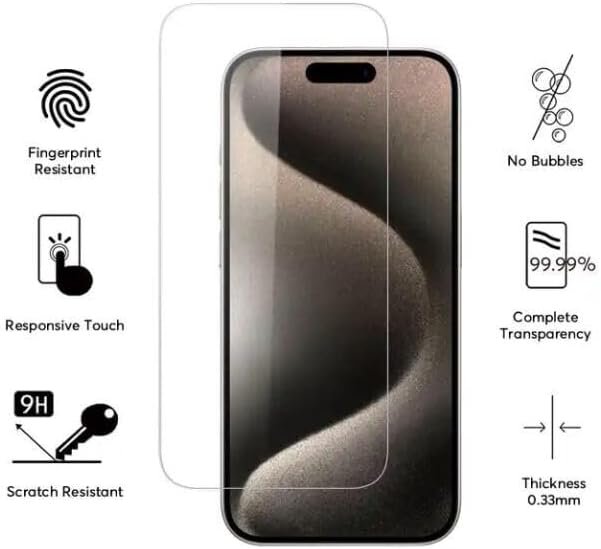 Tempered Glass Screen Protector for iPhone 15/14/13/12/11/XR - 9H Hardness, Bubble Free, Scratch Free, Easy to Install Premium Shield for Your Mobile Phone Screen Protection 6