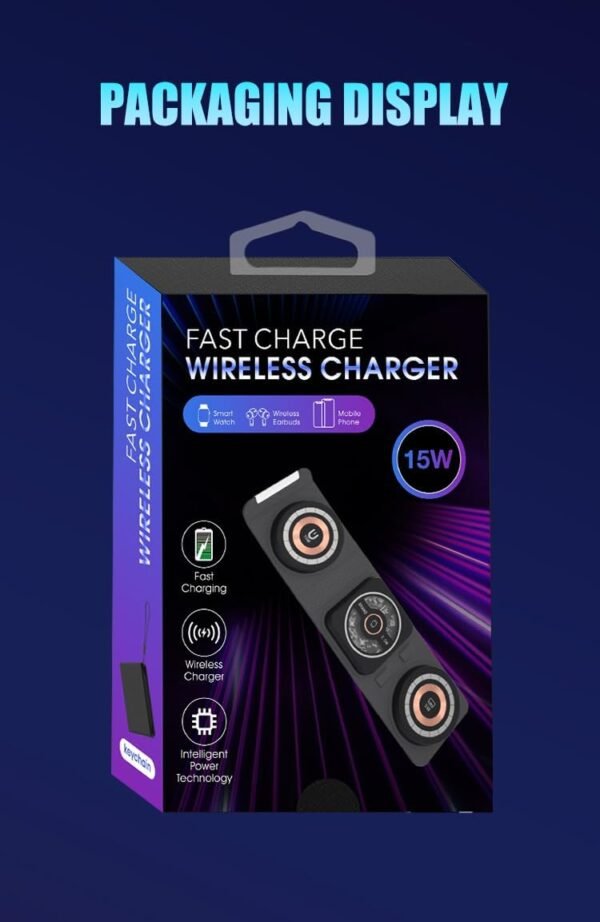 3 in 1 W-127 Wireless Fast Charging Station,15W Foldable Wireless Charger Pad Mat for Apple watch all series Iphone And Airpods, Android Smartwatch Portable charger, Strong Magnetic Attraction (Black) 6