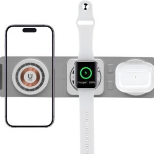 3 in 1 W-127 Wireless Fast Charging Station,15W Foldable Wireless Charger Pad Mat for Apple Watch All Series iPhone and Airpods Android Smartwatch Portable Charger, Strong Magnetic Attraction (White) 4