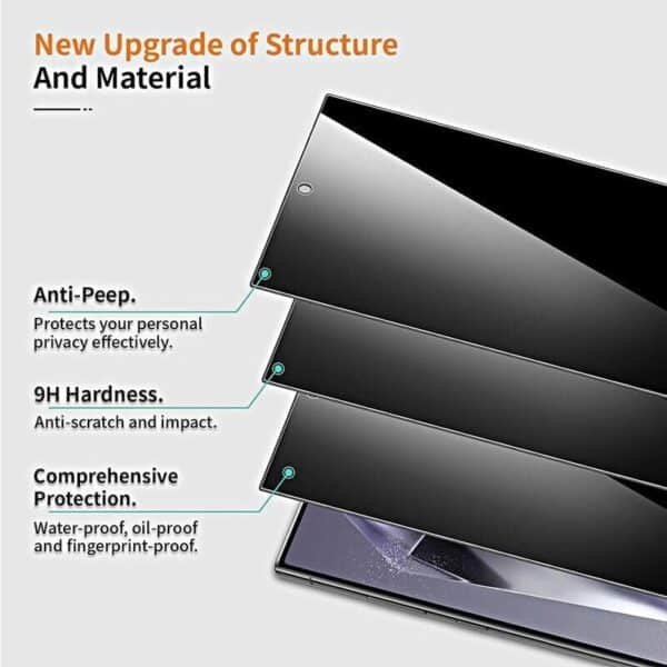 Privacy Tempered Glass Screen Protector For Samsung Galaxy S21, S21+, S22, S21 Ultra 5G, S22 Ultra, S22 Plus, S23, S23 Ultra, S23 Plus, S23 FE, A54 5G, A34 5G 3D Full Coverage, Bubble Free, Easy to Install