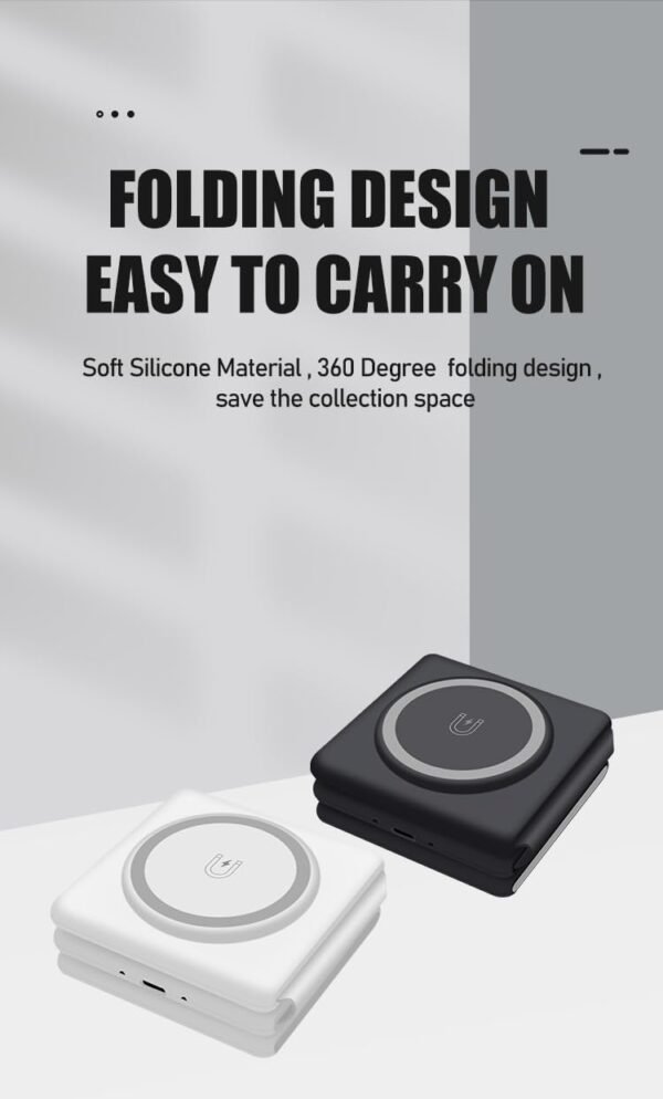 3in1 Magnetic Wireless Charger Foldable Mat Pad for Apple iPhone AirPods iWatch Android, Apple Watch All Series Android and Airpods Lightweight Portable Charger, Strong Magnetic Attraction 8