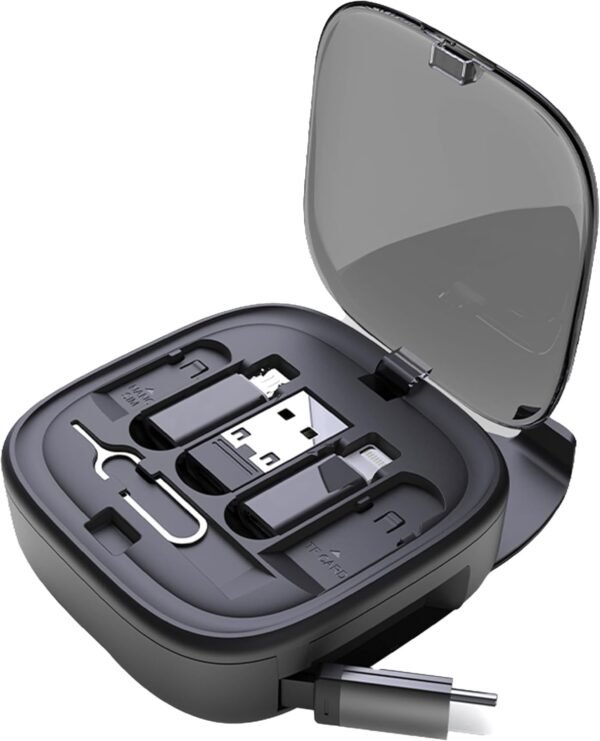 SATYAmarket Multifunctional 8 in 1 Storage Set Box with 60W Fast Charging Cable -1M, Lighting Adapter, USB-A and Type-C to Type C/Micro/Lighting, Data Transfer, Sim/Card Storage, Phone Holder 2