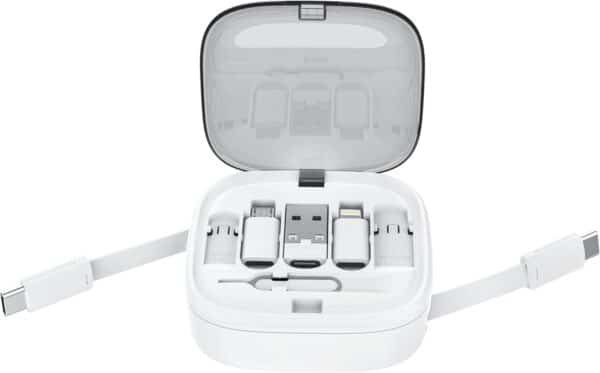 SATYAmarket Multifunctional 8 in 1 Storage Set Box with 60W Fast Charging Cable -1M, Lighting Adapter, USB-A and Type-C to Type C/Micro/Lighting, Data Transfer, Sim/Card Storage, Phone Holder