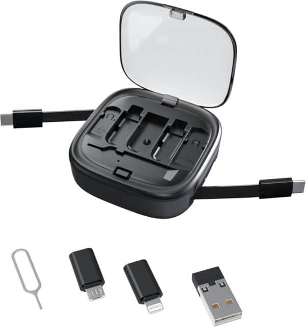 SATYAmarket Multifunctional 8 in 1 Storage Set Box with 60W Fast Charging Cable -1M, Lighting Adapter, USB-A and Type-C to Type C/Micro/Lighting, Data Transfer, Sim/Card Storage, Phone Holder 1