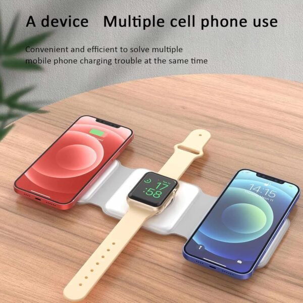3in1 Magnetic Wireless Charger Foldable Mat Pad for Apple iPhone AirPods iWatch Android, Apple Watch All Series Android and Airpods Lightweight Portable Charger, Strong Magnetic Attraction 3