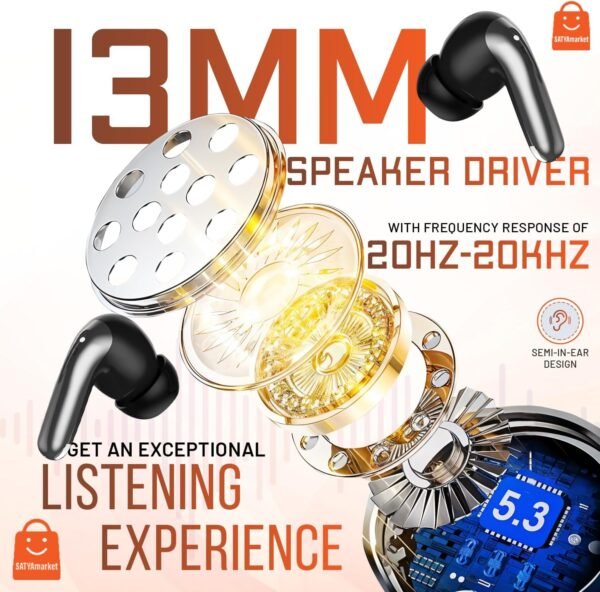 SATYAmarket True Wireless Earbuds | TWS | Bluetooth V5.3 | Latest HiFi Stereo Model, Works with iPhone, Android, and Bluetooth Devices - Black 3