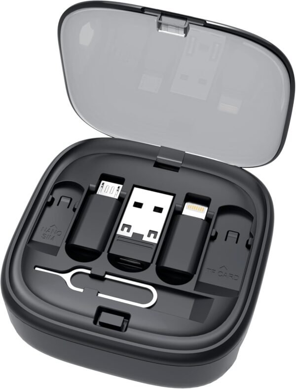 SATYAmarket Multifunctional 8 in 1 Storage Set Box with 60W Fast Charging Cable -1M, Lighting Adapter, USB-A and Type-C to Type C/Micro/Lighting, Data Transfer, Sim/Card Storage, Phone Holder 3