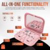 SATYAmarket 9-in-1 Multifunctional Storage Box with Type-C Cable, Adapters, Phone Holder, and Mirror – Pink