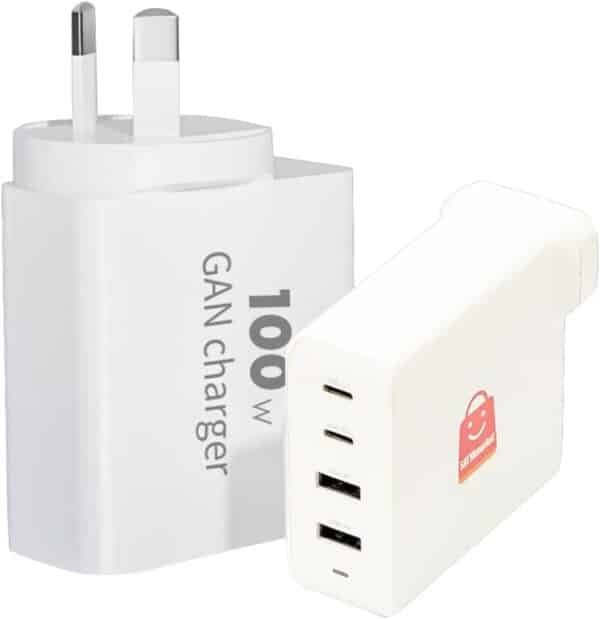 SATYAmarket 100W GaN Charger - 4 Port Fast Charging, SAA/RCM Compliant, GaN Technology, Compact and Portable Design - Ideal for Tablets, Laptops, Smartphones -