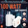SATYAmarket 100W GaN Charger - 4 Port Fast Charging, SAA/RCM Compliant, GaN Technology, Compact and Portable Design - Ideal for Tablets, Laptops, Smartphones - 5