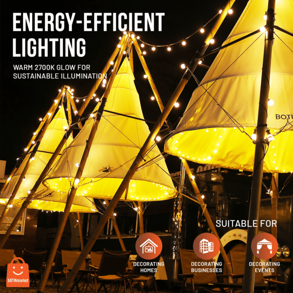 SATAYmarket LED Festoon Lights (Warm White), with Certified Adapter