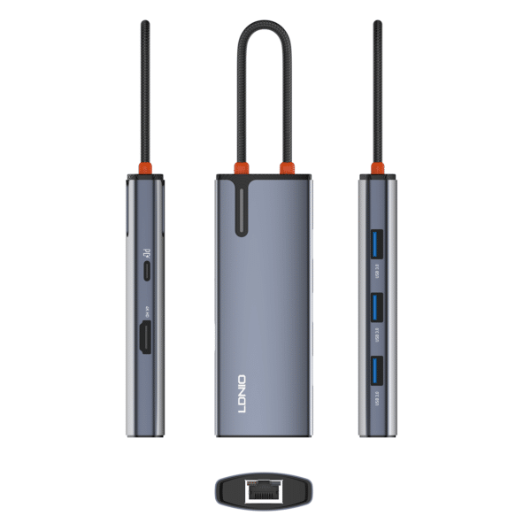 LDNIO DS-16H 6-in-1 USB-C Hub Docking Station – Type-C to HDMI 4K, PD 100W, USB 3.0 x3, RJ45 Ethernet