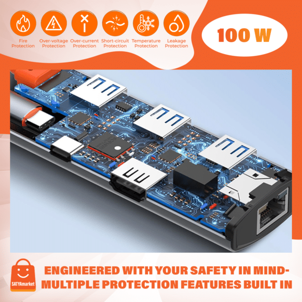 LDNIO DS-16H 6-in-1 USB-C Hub Docking Station – Type-C to HDMI 4K, PD 100W, USB 3.0 x3, RJ45 Ethernet