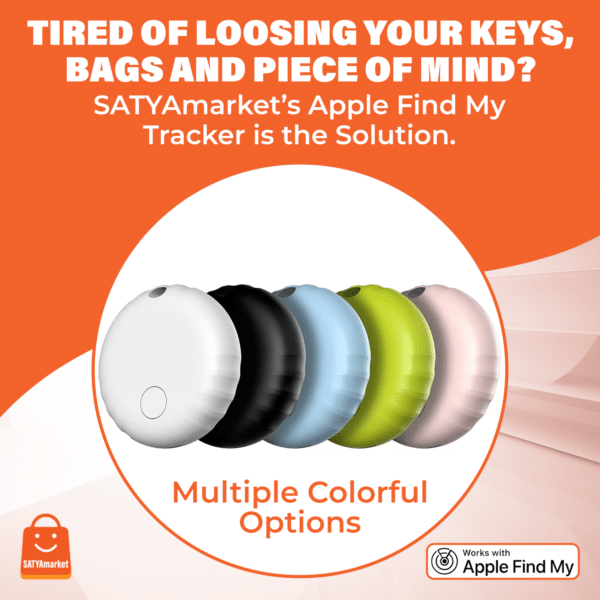 SATYAmarket Mini GPS Tracker for iPhone, Anti-Lost Bluetooth Locator Tag for Pets, Wallet, Keys, Bike – Real-Time Tracking, No App Needed, 12-Month Standby, Portable Finder Tag