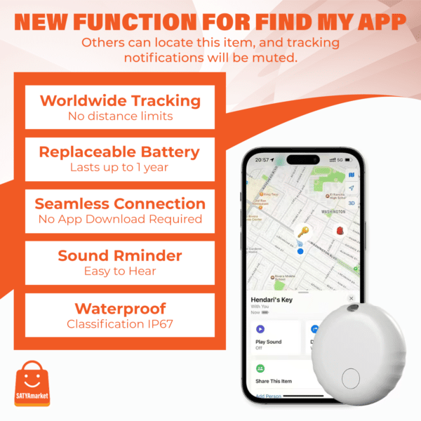 SATYAmarket Mini GPS Tracker for iPhone, Anti-Lost Bluetooth Locator Tag for Pets, Wallet, Keys, Bike – Real-Time Tracking, No App Needed, 12-Month Standby, Portable Finder Tag