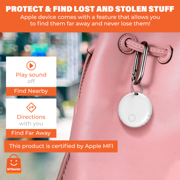 SATYAmarket Mini GPS Tracker for iPhone, Anti-Lost Bluetooth Locator Tag for Pets, Wallet, Keys, Bike – Real-Time Tracking, No App Needed, 12-Month Standby, Portable Finder Tag