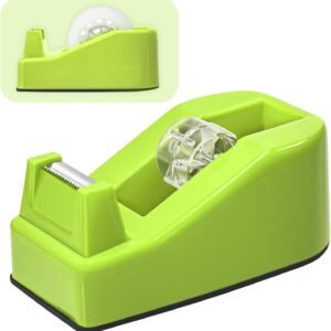 Desktop Office Tape Dispenser, Fits Standard 1-Inch Core Tapes, Weighted Non-Slip Base, Sharp Metal Blade, Smooth Cutting, Adhesive Roll Holder for Office, School, Shop, Home & Business - Apple Green