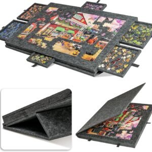 Foldable Puzzle Board with Adjustable Stand & 6 Drawers - 1300 Pieces Capacity (77X53.6X4.2Cm) Deep Gray Felt Puzzle Tabletop with Lid, Lightweight Portable for Puzzle Lovers