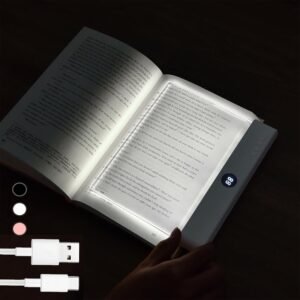 Book Light, Rechargeable Full-Page Clear LED Reading Light with 3 Color Modes & Timer, Dimmable Eye‑Friendly Lamp, Portable Flat Light for Reading in Bed, Perfect Gifts for Book Lovers (White)